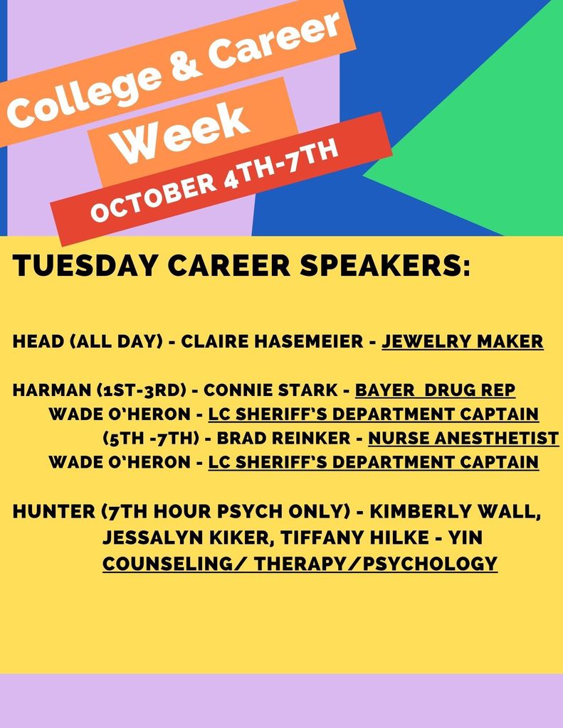 Tuesday Speakers College and Career Week